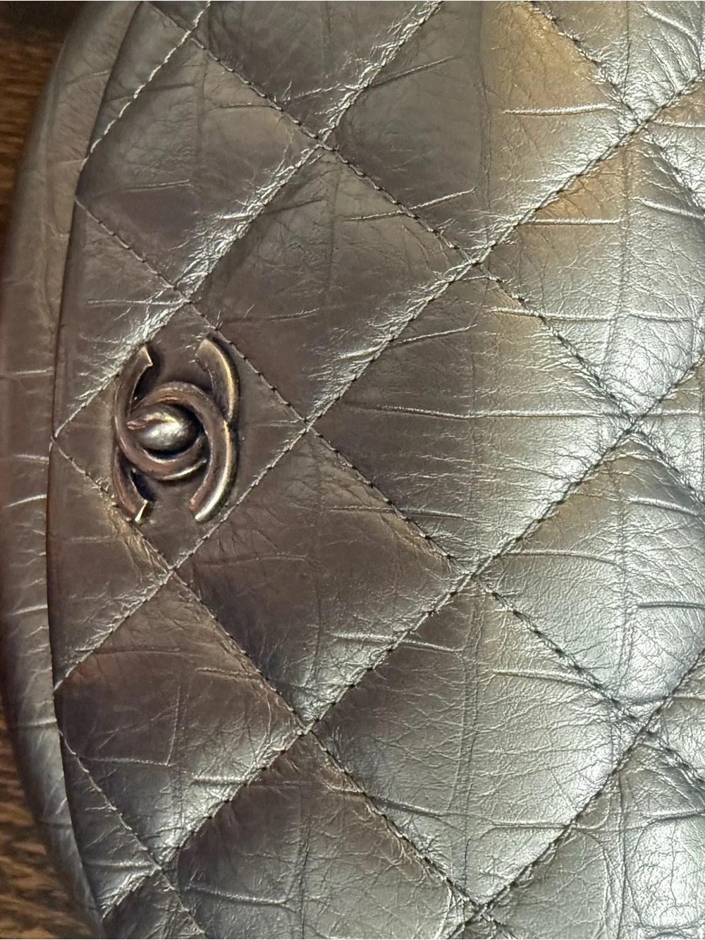 CHANEL Metallic Silver Quilted Crossbody Bag